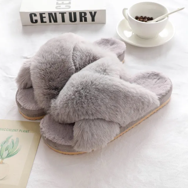Fashion Women Winter Indoor Platform Thermal Cotton Slippers Gray - Shop at LoveMi
