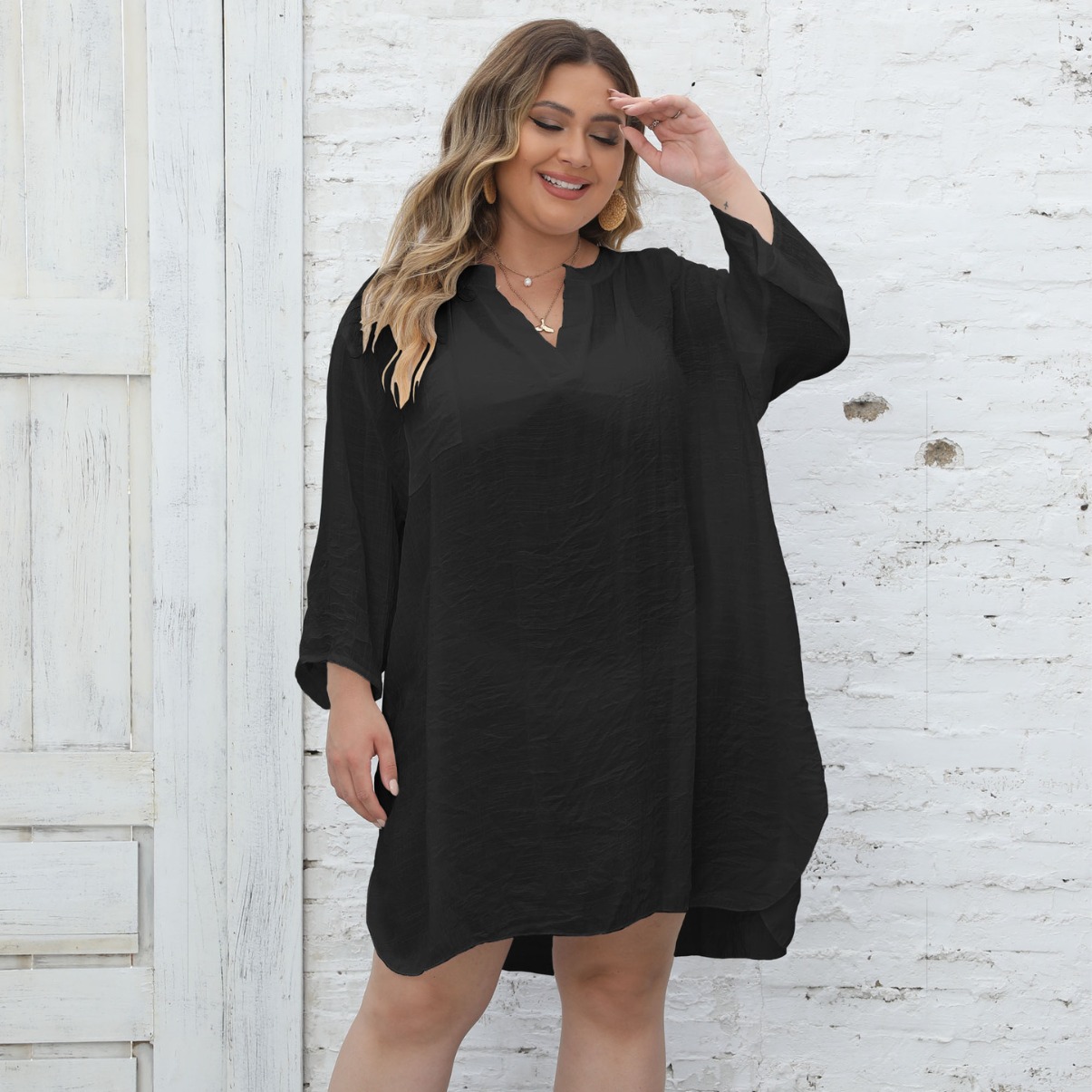 Women's Plus Size Beach Cover-up Deep V Sexy Shirt Dress