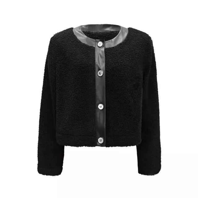 Women's Autumn Winter Round Neck Short Long Sleeve Jacket Black - Shop at LoveMi