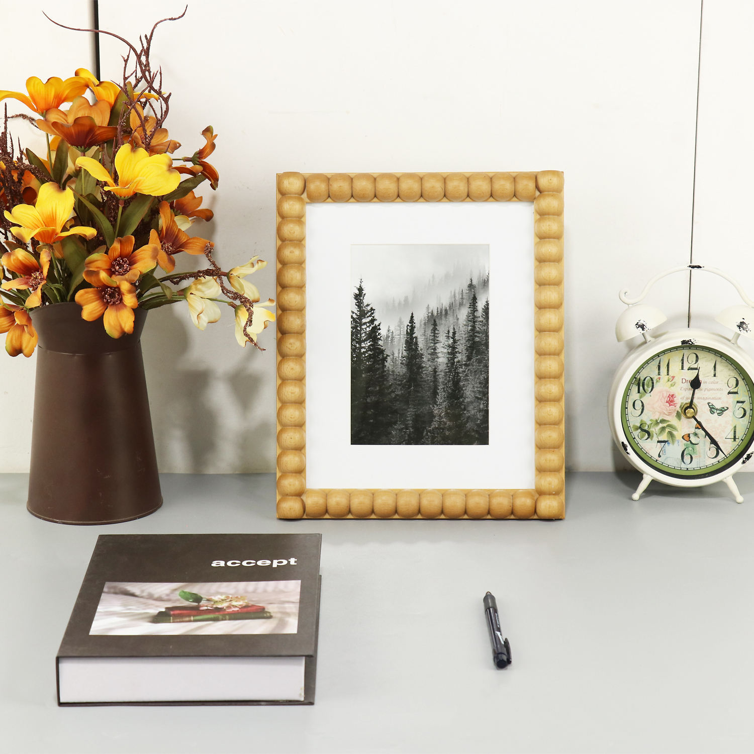 Wooden Beaded Photo Frame Wind Chime Style Minimalist Design