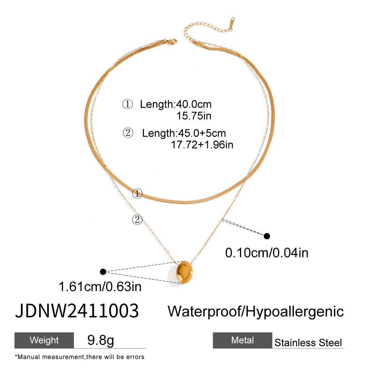 Stainless Steel Oval Pendant Necklace Simple
