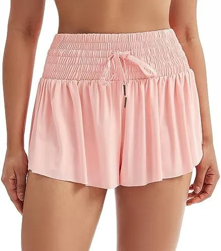 Women's Solid Color Elegant Sports High Waist Shorts Light Pink - Shop at LoveMi