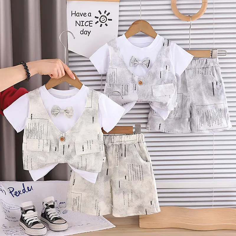 Handsome Little Boy Suit Vest And Short-Sleeve