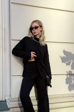 Women's Fashion Loose Turtleneck Sweater - Black - View 1
