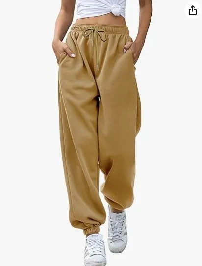 Women's Loose Leisure Sports Drawstring Wide Leg Ankle Banded Pants Khaki - Shop at LoveMi