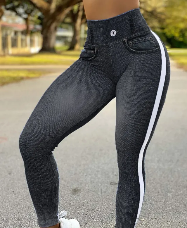 Women's Quick drying Skinny Running Imitation Denim Yoga Pants Black - Shop at LoveMi