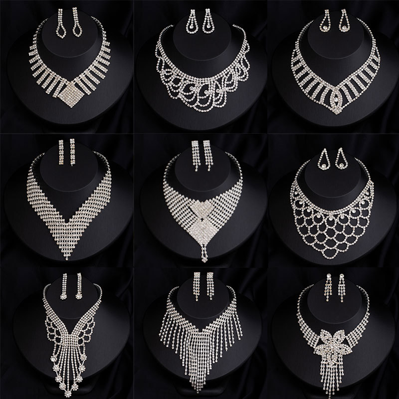 Full-diamond Necklace And Earring Jewelry Set