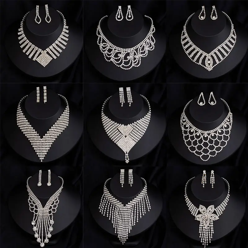 Full-diamond Necklace And Earring Jewelry Set