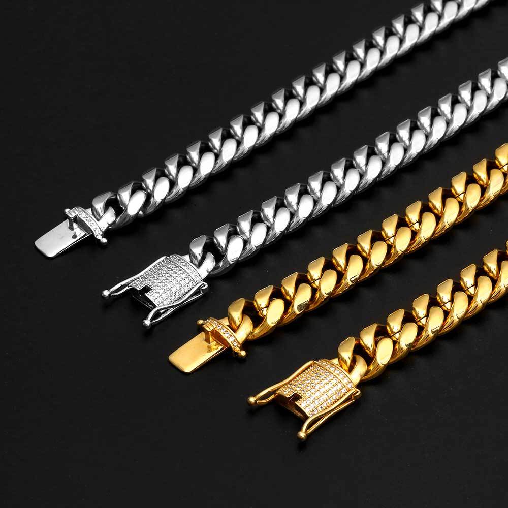 Ddiamante Buckle Stainless Steel Round Grinding Encryption Cuban Link Chain Bracelet