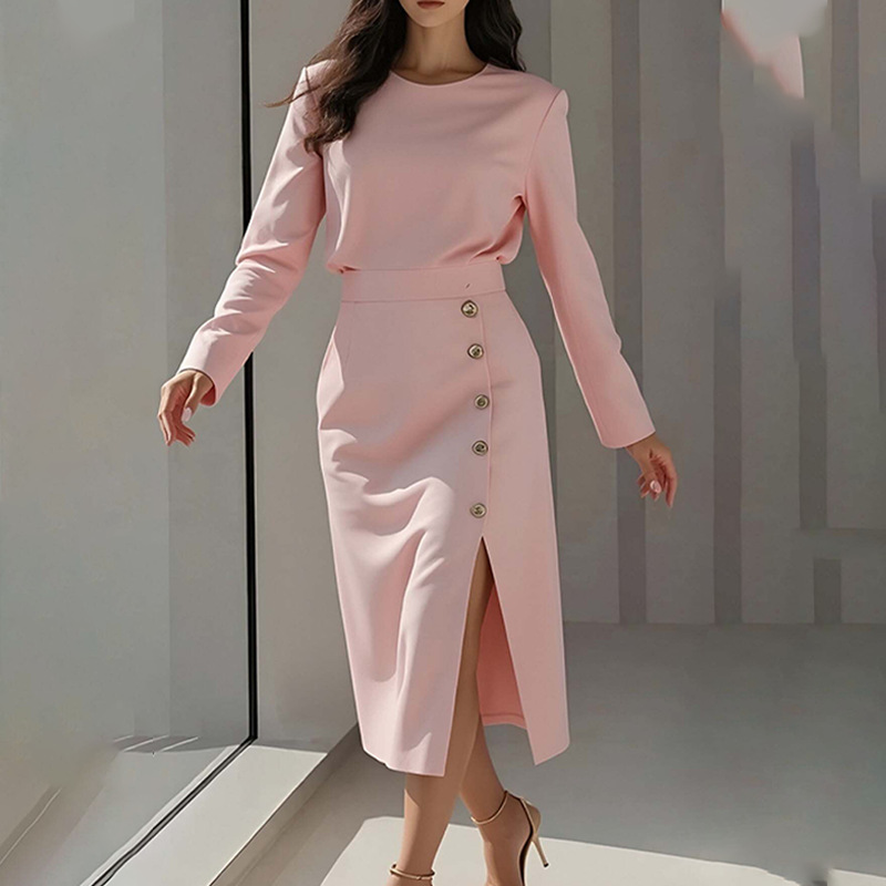 Womens Slim Elegant Formal Dress Maxi Skirt Solid-color Slit Workwear Dress