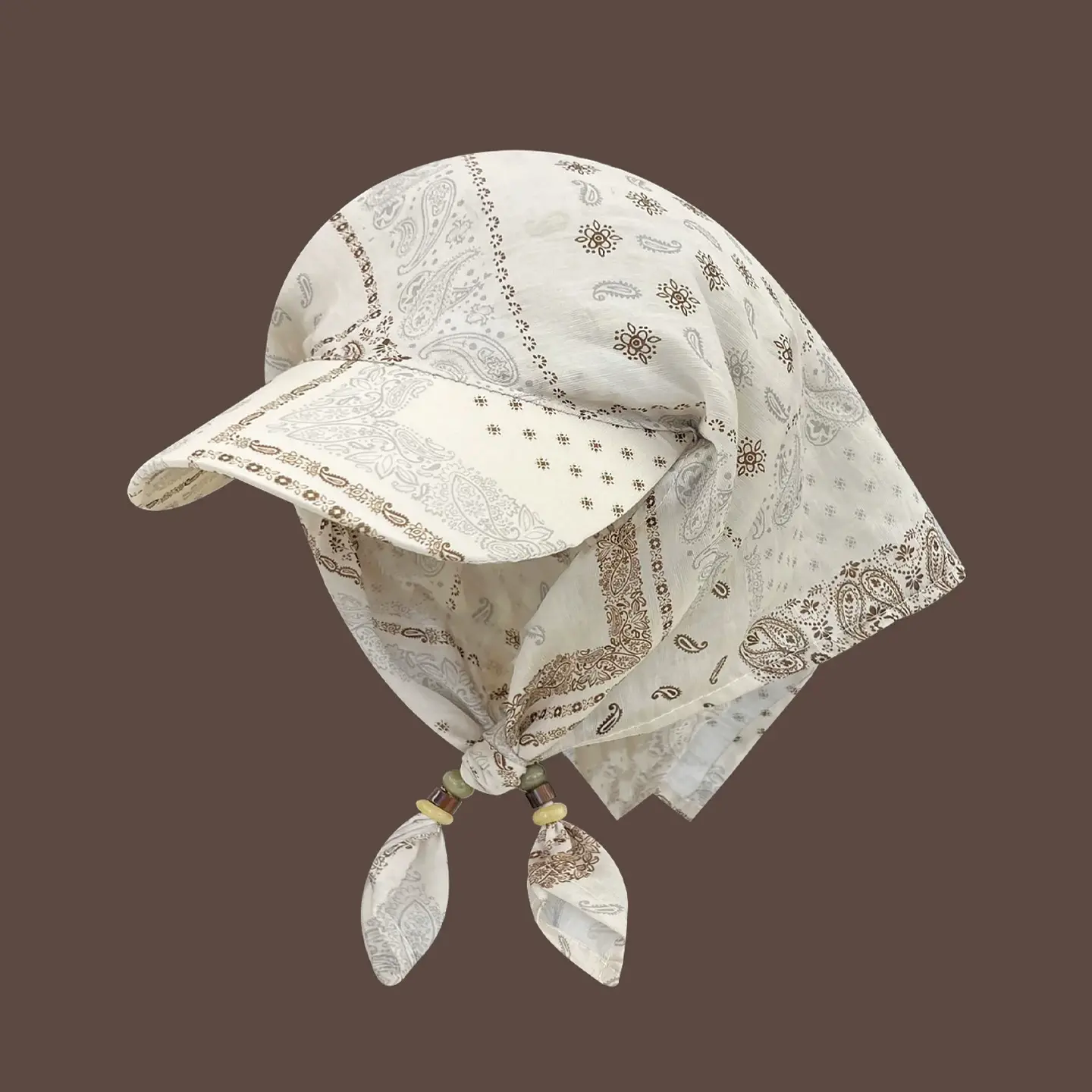 Retro Cashew-Print Beaded Tie-Band Headscarf Hat
