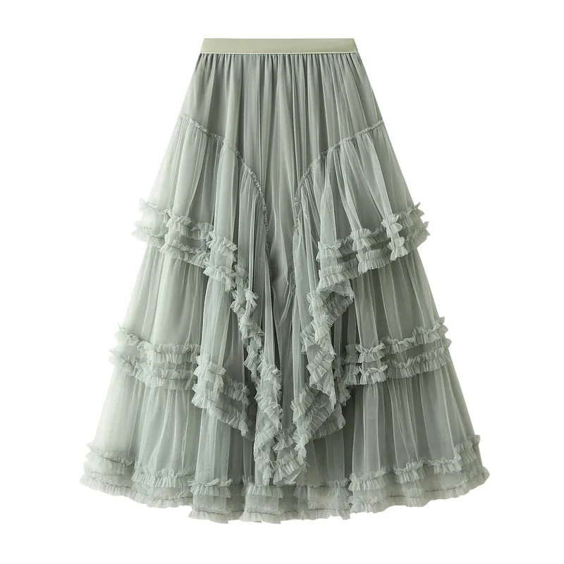 Slimming Multi-layer High-grade Gauze Skirt High-grade Skirt - Green