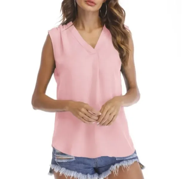 Loose Casual Solid Color Sleeveless Women's Temperament Wild Shirt 35 Pink - Shop at LoveMi
