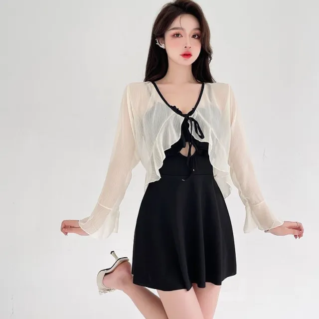 Women's Long sleeved Swimsuit Siamese Conservative Blouse Slimming Slim Fit Black - Shop at LoveMi