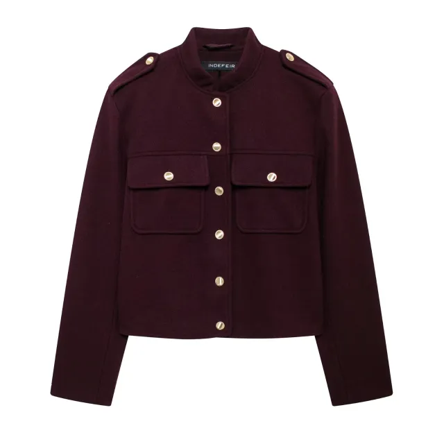 Women's Fashionable Casual Single Breasted Jacket Wine Red - Shop at LoveMi