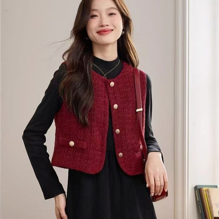 Sleeveless Breezy Waistcoat Western-style Jacket Tweed Vest