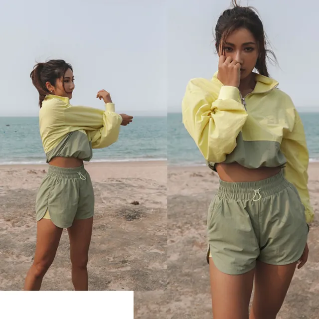 Sports Pullover Women's Tops Casual Shorts Green Stitching - Shop at LoveMi