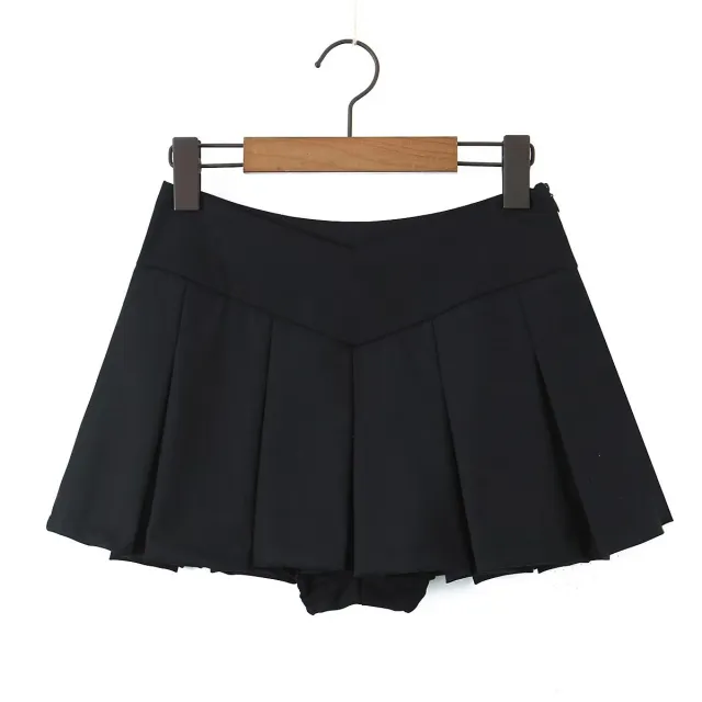 Women's Style V shaped Waist Pleated Skirt Black - Shop at LoveMi