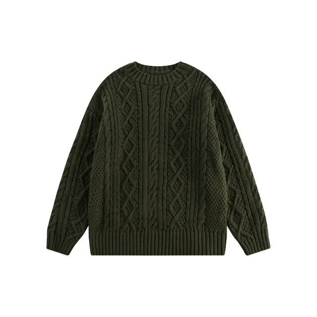 American Retro Twist Knitted Couple Sweater Green - Shop at LoveMi