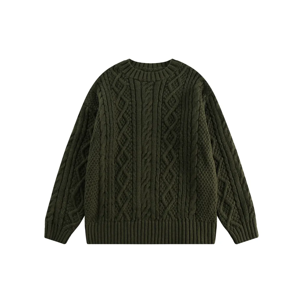 American Retro Twist Knitted Couple Sweater - Green