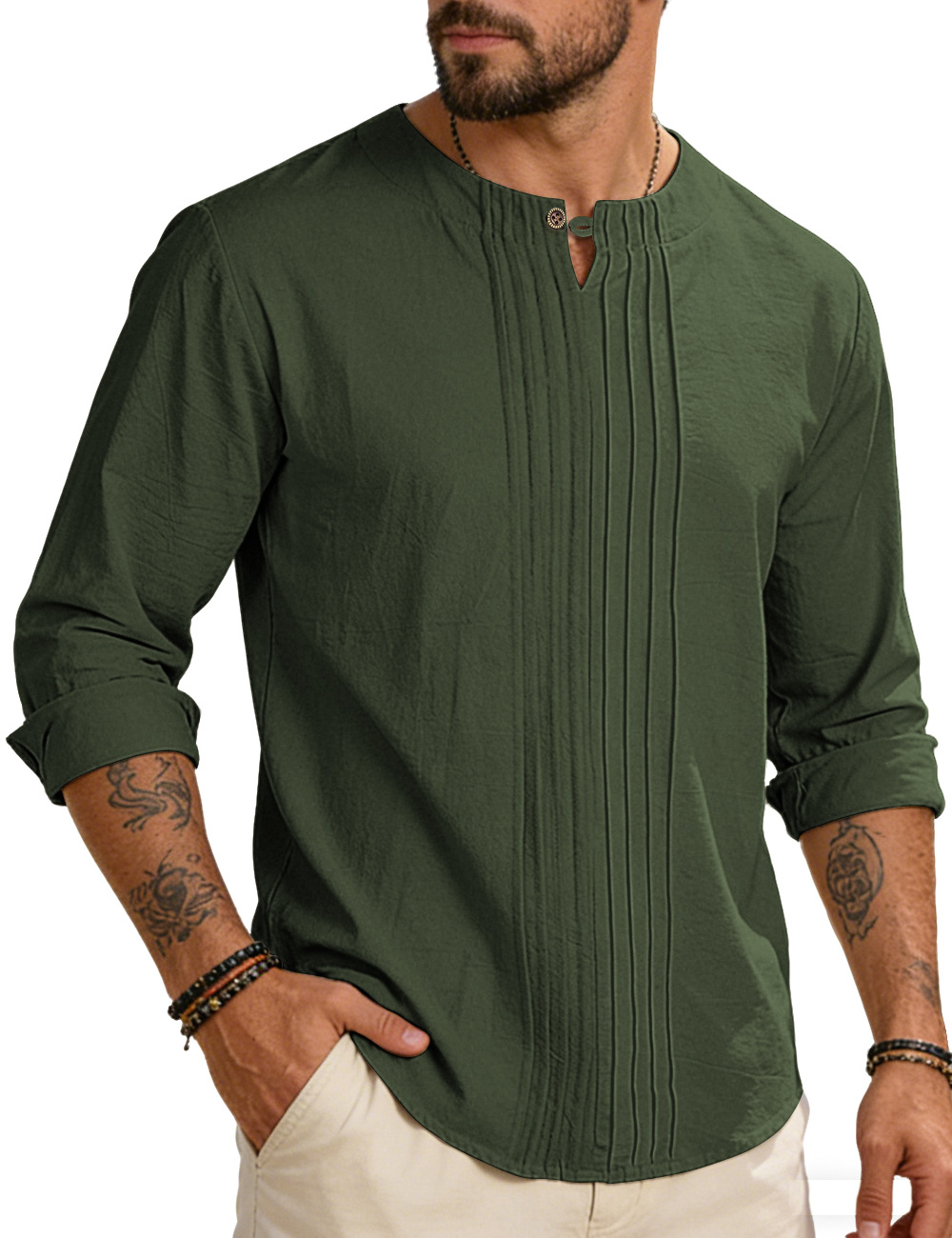 Men's Round-neck, Loose-fit Outerwear Pullover Shirt