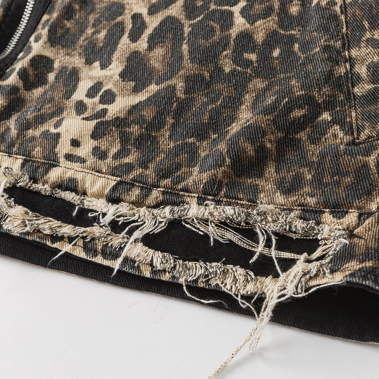 Vintage Leopard Print Washing Water Denim Jacket Coat