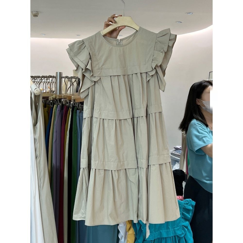 Ruffled-edge White French-style Niche Vintage Midi Cake Dress