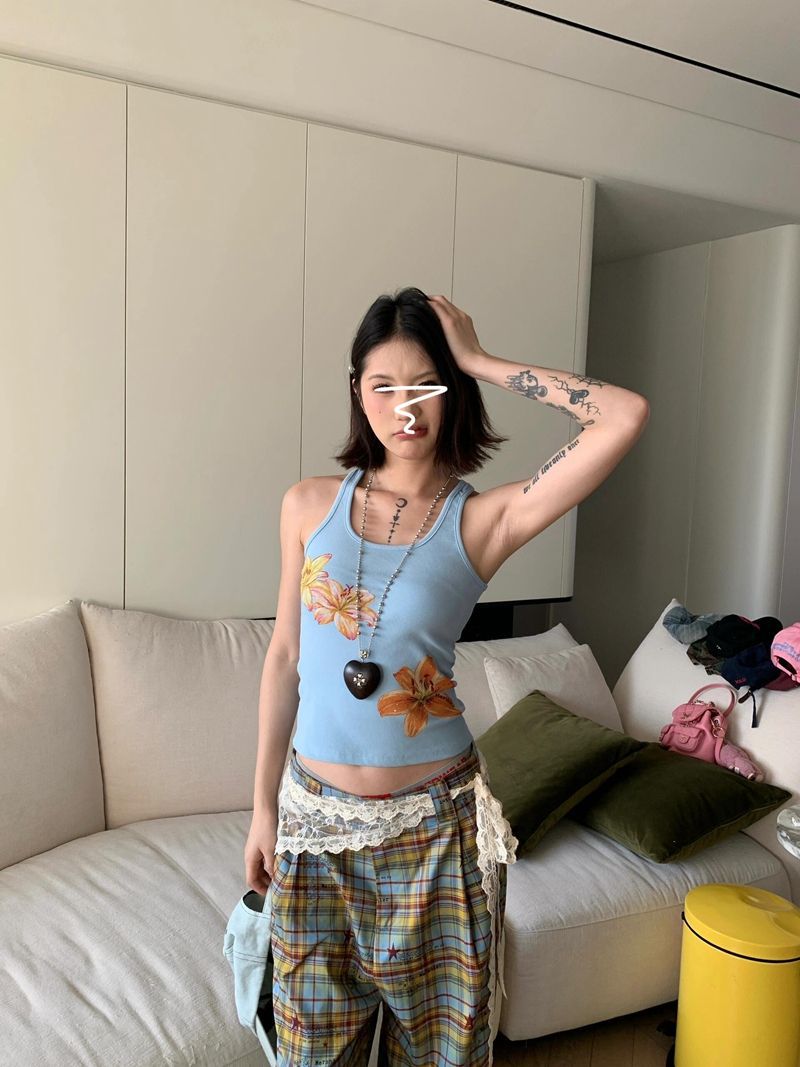 Sleeveless Sling Blue Shirt American Style