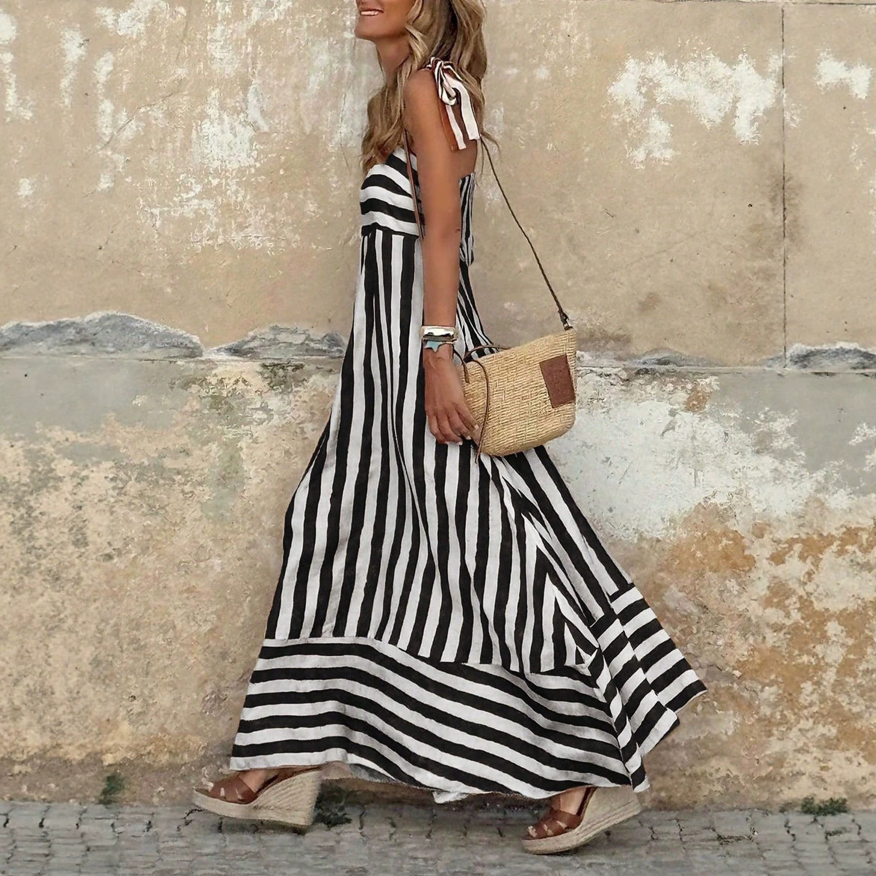 Strapless Printed Flared Loose-fitting Dress