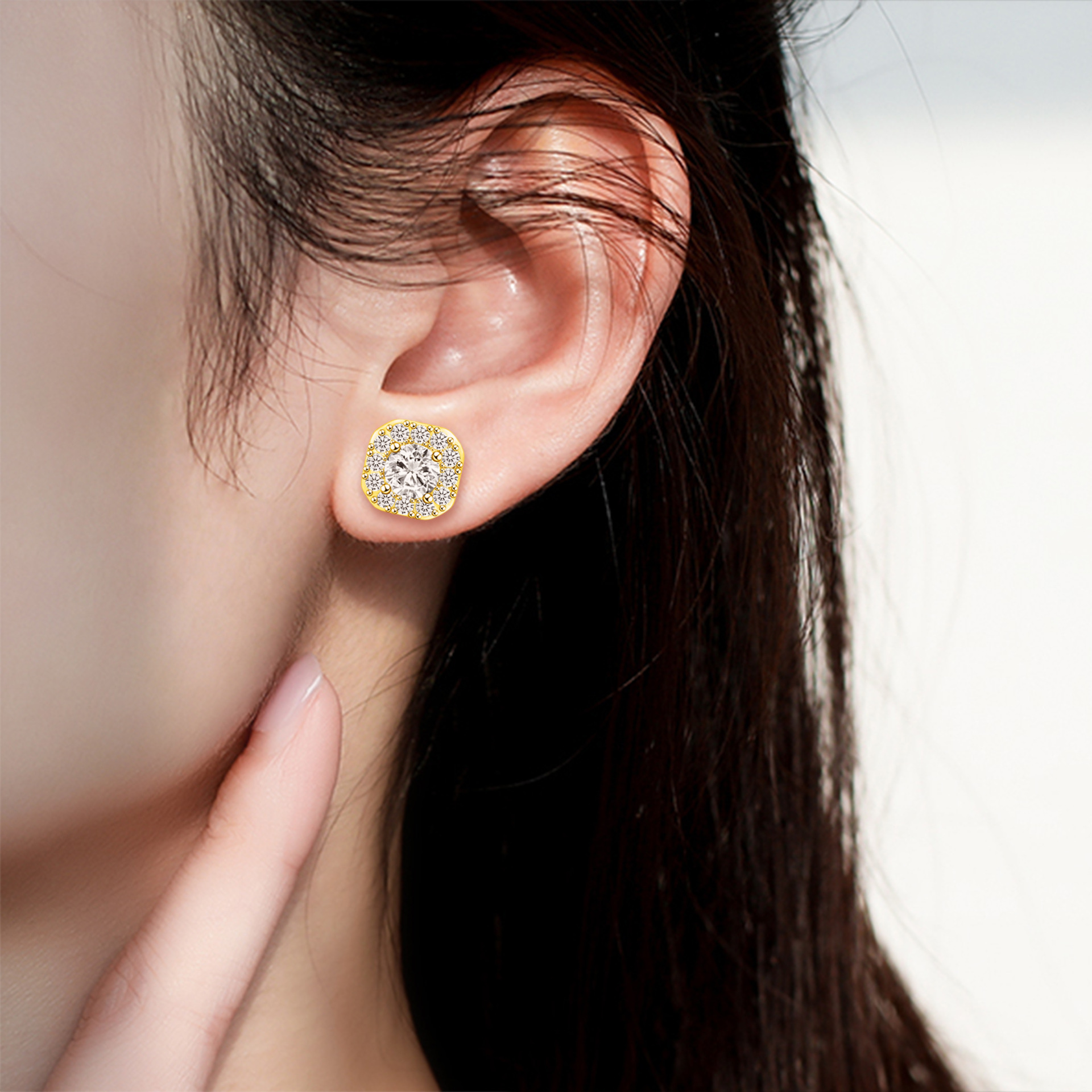 12mm Copper Inlaid Zircon Ear Studs Earrings Fashion Design Trend Heavy