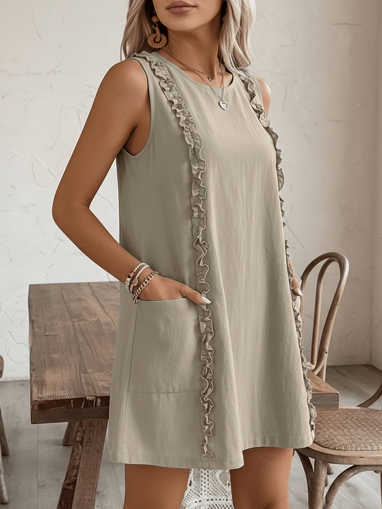 Women's ruffle-trimmed midi dress – all color options