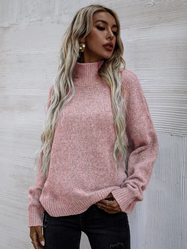 Loose Round Neck Pullover Cable knit Sweater Women's Clothing Pink - Shop at LoveMi
