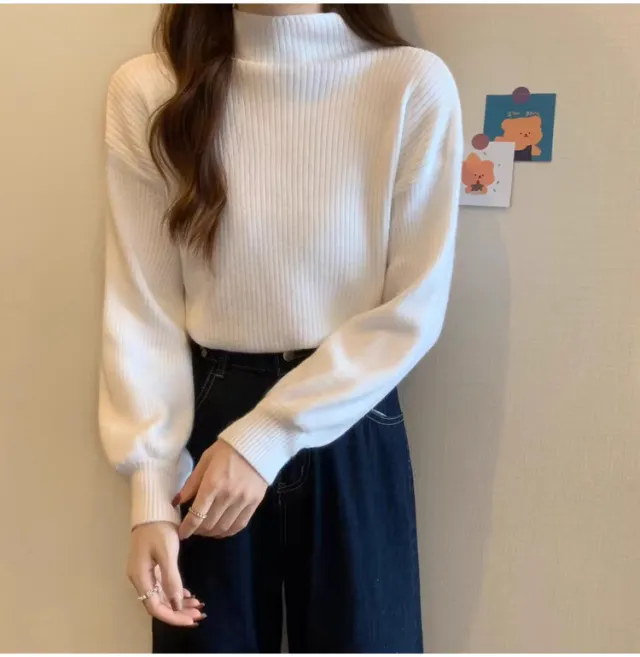 Autumn And Winter High grade Mid collar Cored Yarn Half Turtleneck Knitted Bottoming Shirt For Women White - Shop at LoveMi