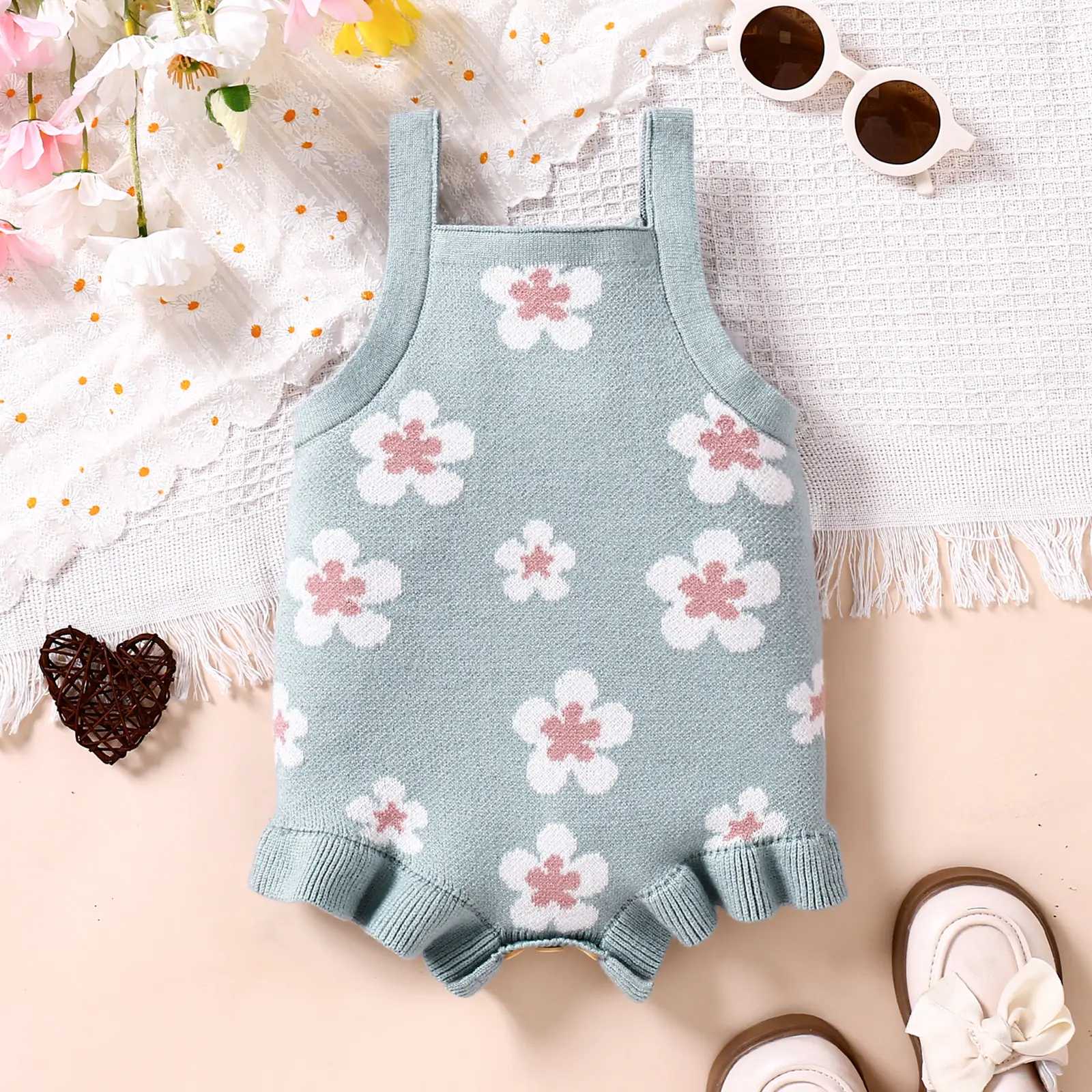 Children's Clothing Baby Strap Embroidery Light Blue