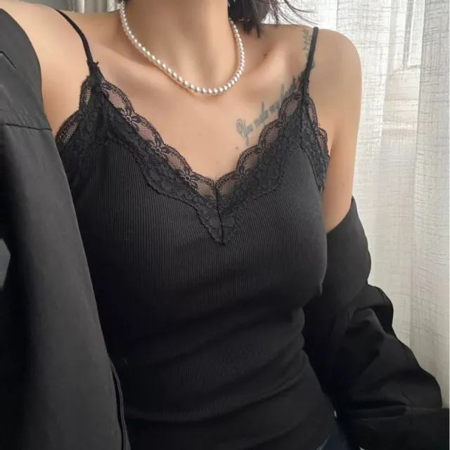 Womens French Lace V Neck Camisole Black - Shop at LoveMi
