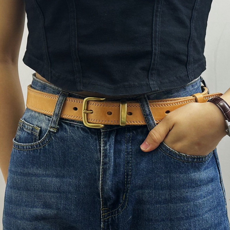 Curea denim cu cataramă din alamă pentru femei