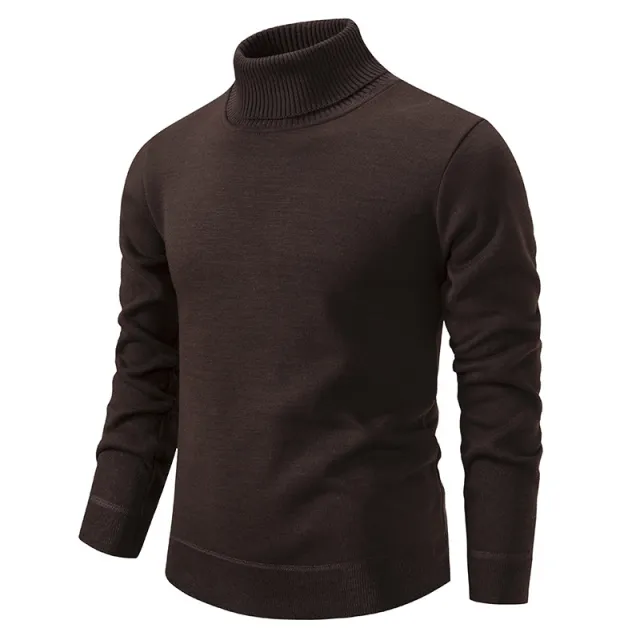 Men's Fleece lined Thick High neck Slim fit Knitted Sweater Brown - Shop at LoveMi