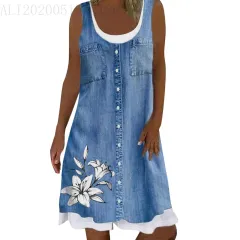 Fake Two Pieces Denim Printing Casual Dress - Jlbxqg006 - View 1