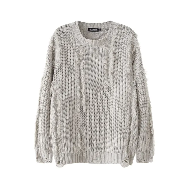 Retro Twist Ripped Pullover Lazy And Loose Sweater Apricot - Shop at LoveMi