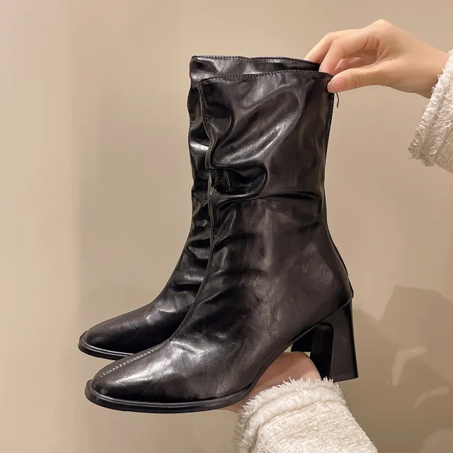 Large Size Women's Autumn And Winter High Heel Plus Fat Botton Width Ankle Boots Black - Shop at LoveMi