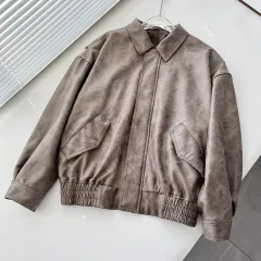 Brown Leather Coat Suede American Retro Loose Profile - Dark Brown - View 1
