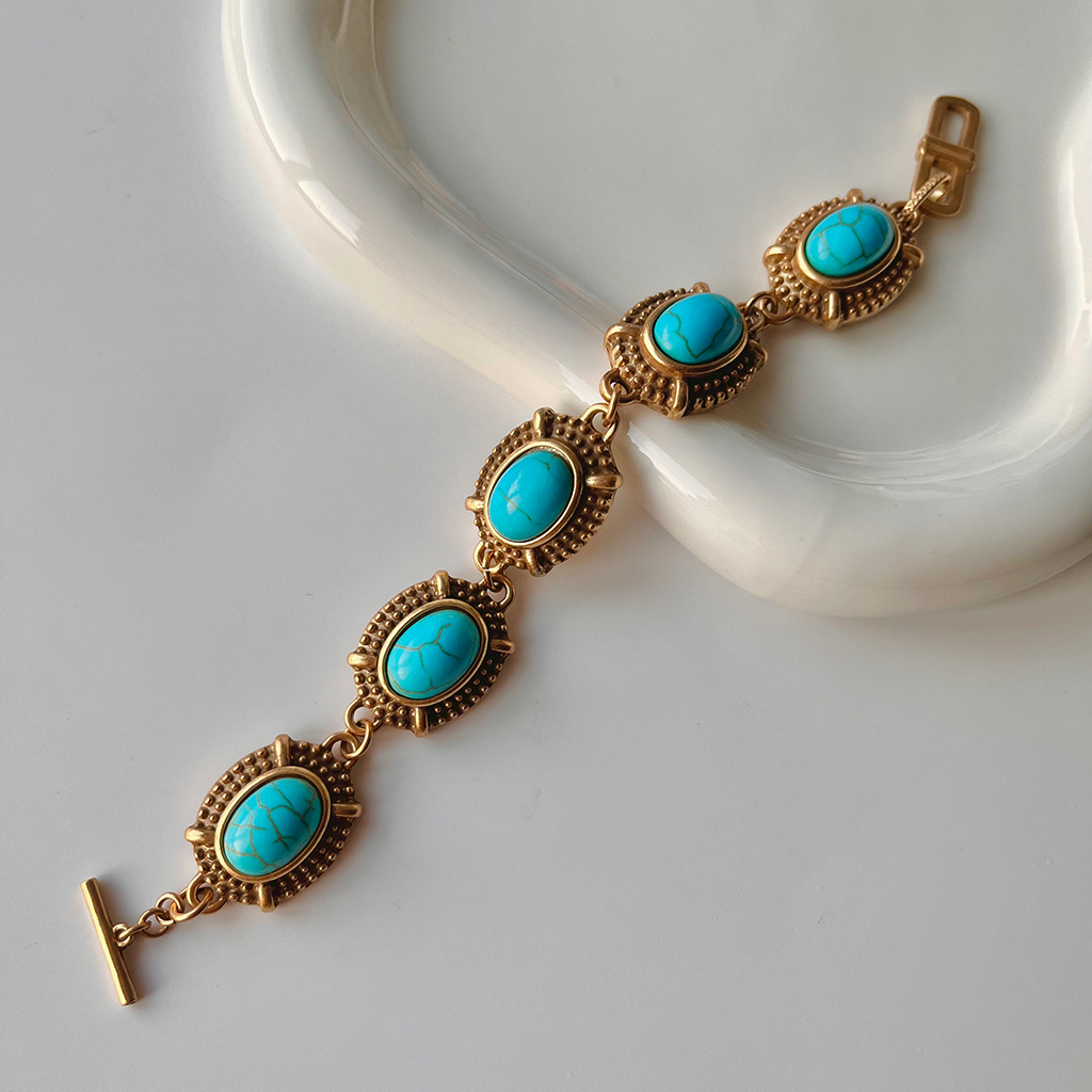 Gold-Plated Stone Necklace and Bracelet Set, picture 6 of 10