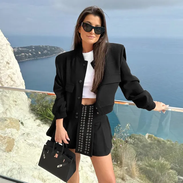 Women's Fashion Casual Long Sleeve Cotton Short Coat Black - Shop at LoveMi