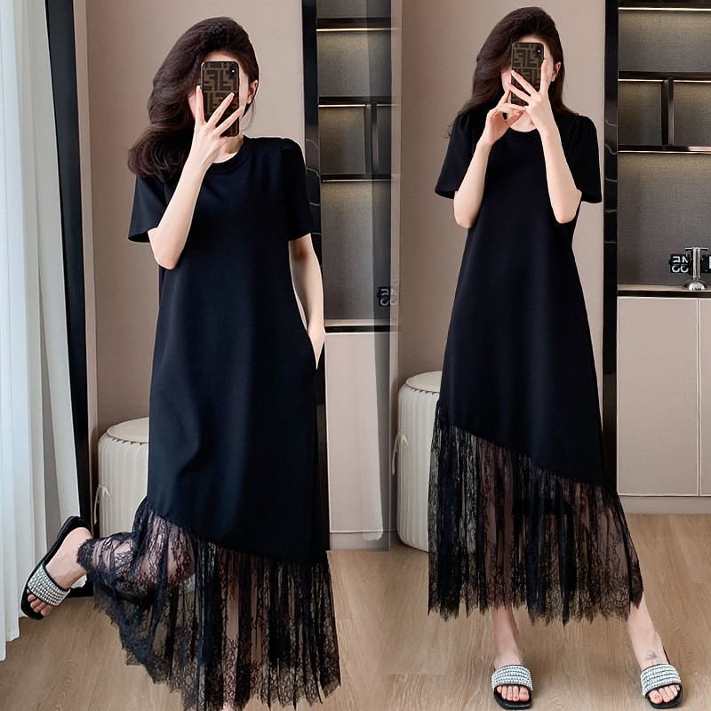 Womens Casual Slim-Fit Lace Short-Sleeve Dress
