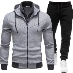 Sport-Style Patchwork Jacket And Casual Long-Sleeve Pants - Gray - View 1