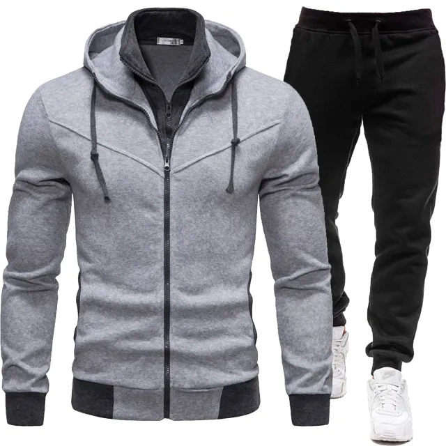 Sport Style Patchwork Jacket And Casual Long Sleeve Pants Gray - Shop at LoveMi