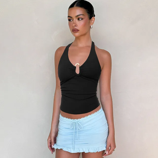 Sexy Slim fit Crop Top V neck Halter Tank Black - Shop at LoveMi