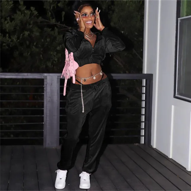 Women's Fashion Hooded Top High Waist Suit Black - Shop at LoveMi
