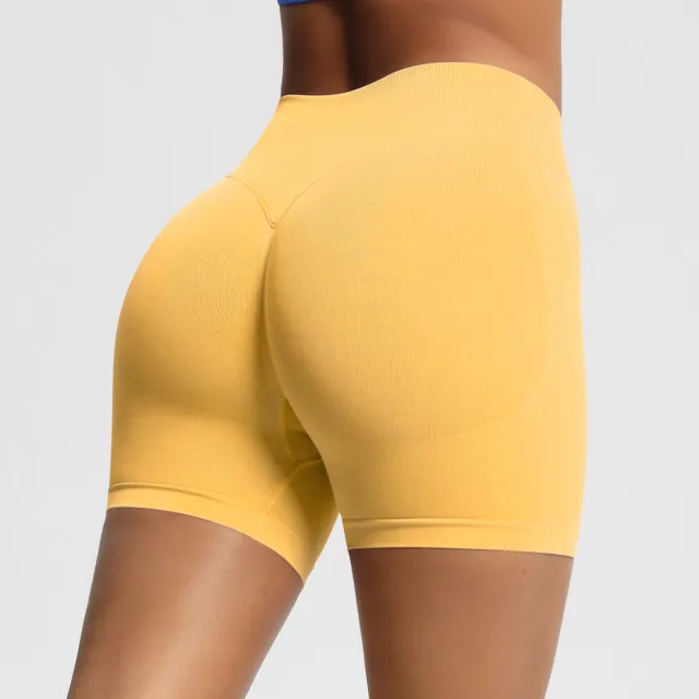 Seamless Three section Waist Fitness Shorts Women's High Top Sports Yoga Shorts Yellow - Shop at LoveMi