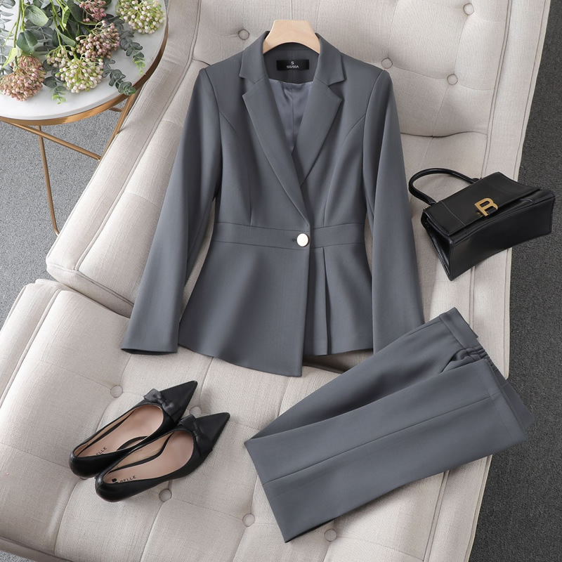 Gray Blazer Womens Professional Suit Elegant Slimming